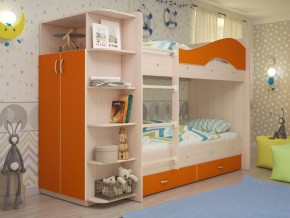 Кровать 2-х ярусная Мая с ящиками и шкафом на латофлексах оранж в Муравленко - muravlenko.magazinmebel.ru | фото