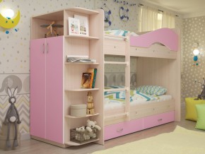 Кровать 2-х ярусная Мая с ящиками и шкафом на латофлексах розовый в Муравленко - muravlenko.magazinmebel.ru | фото - изображение 1
