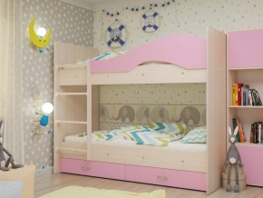 Кровать 2-х ярусная Мая с ящиками на латофлексах розовая в Муравленко - muravlenko.magazinmebel.ru | фото
