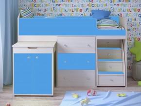 Кровать чердак Малыш 80х180 Дуб молочный, Голубой в Муравленко - muravlenko.magazinmebel.ru | фото - изображение 1