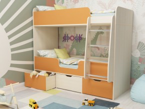 Кровать двухъярусная Малыш двойняшка дуб молочный-оранжевый в Муравленко - muravlenko.magazinmebel.ru | фото - изображение 1