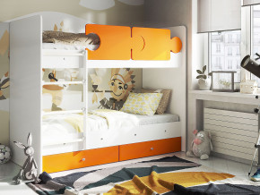 Кровать двухъярусная Тетрис латы с бортиками белый-оранжевый в Муравленко - muravlenko.magazinmebel.ru | фото