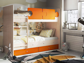 Кровать двухъярусная Тетрис латы с бортиками дуб млечный-оранжевый в Муравленко - muravlenko.magazinmebel.ru | фото - изображение 1