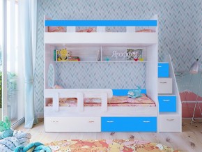 Кровать двухъярусная Юниор 1 винтерберг-белый с голубым в Муравленко - muravlenko.magazinmebel.ru | фото
